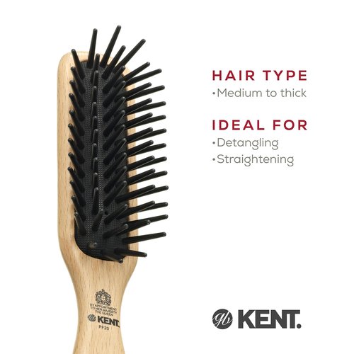 Kent PF20 Narrow Cushion Paddle Brush - Tames Fat Pins, Detangles Thick & Curly Hair | Scalp Massager & Growth Stimulator