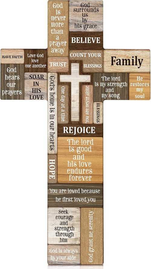 Jetec Christian Wooden Cross Wall Decor - Easter Religious Faith Sign | 10.6 x 6.1 Inch Farmhouse Decoration