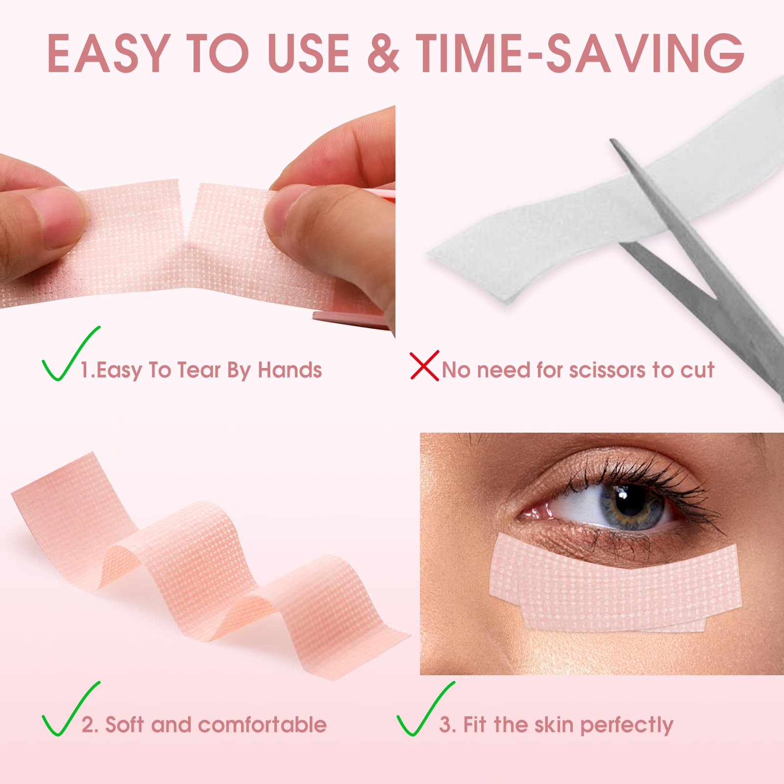 Miuffue Lash Tape for Eyelash Extensions, Sticky Silicone Adhesive Pain-Free Removal Eyelash Tape, Pink Sensitive Breathable Medical Micro-Porous Lash Tech Supplies, 0.5 in x 4 Yds, 6 Rolls