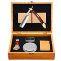 Naked Armor Solomon Straight Razor Kit - Professional Shave Ready Straight Razor Shaving Kit for Men - Japanese Carbon Steel Straight Edge Razor with Brush, Strop & Soap in Wood Gift Box (Brown)