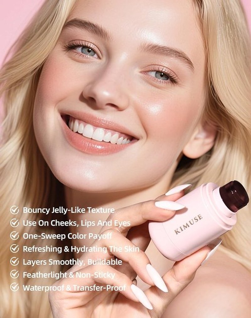 KIMUSE Jelly Cheek & Lip Tint - Multi-Use Watercolor Blush for Cheeks, Lips & Eyes | Lightweight Vegan Formula