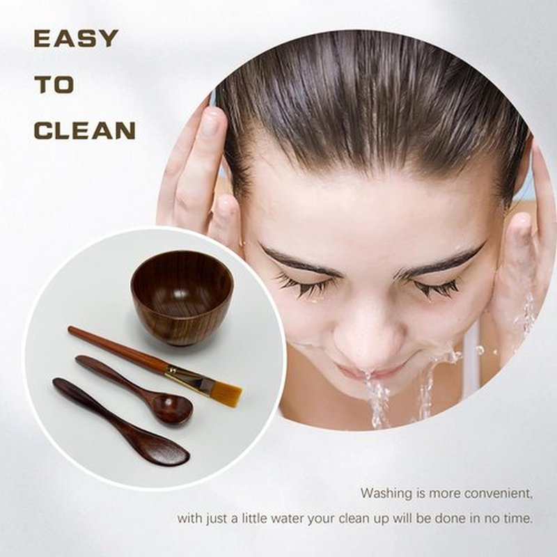 BEECO GIF2U Skincare Face Mask Mixing Bowl Set,Makeup Skin Care Products for Clay Mask,Home DIY Beauty & Personal Care Tools Kit Wood Bowl,Spatula,Spoon,Brush,Facial Headband,Wrist Washband