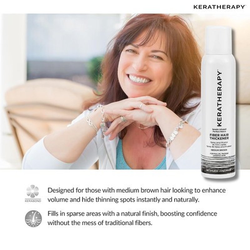 Keratherapy Keratin Infused Fiber Hair Thickener Spray - Medium Brown, 4 fl. oz. | Volumizing & Concealing Solution for Thinning Hair