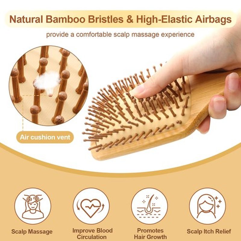 Arshray Natural Bamboo Bristles,Soft Bristle Cushion,Reduce Static Electricity,Hair Comb Teeth Round and Smooth,Promote Scalp Blood Circulation,Ergonomic Handle
