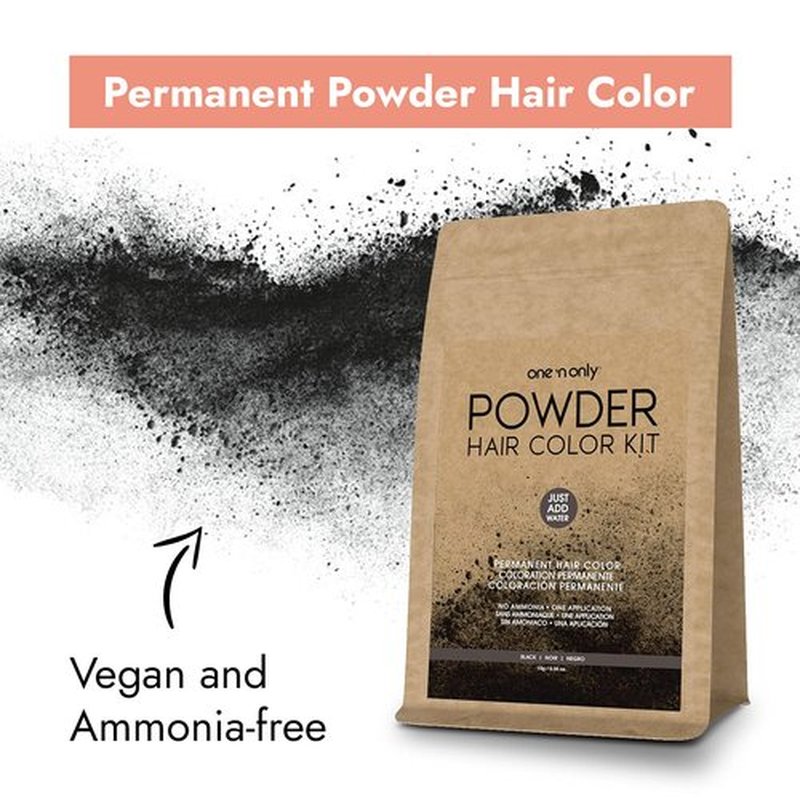 One N' Only Powder Hair Color Kit - Black Permanent Color for 100% Gray Coverage | Just Add Water, No Developer Needed, Vegan & Cruelty-Free
