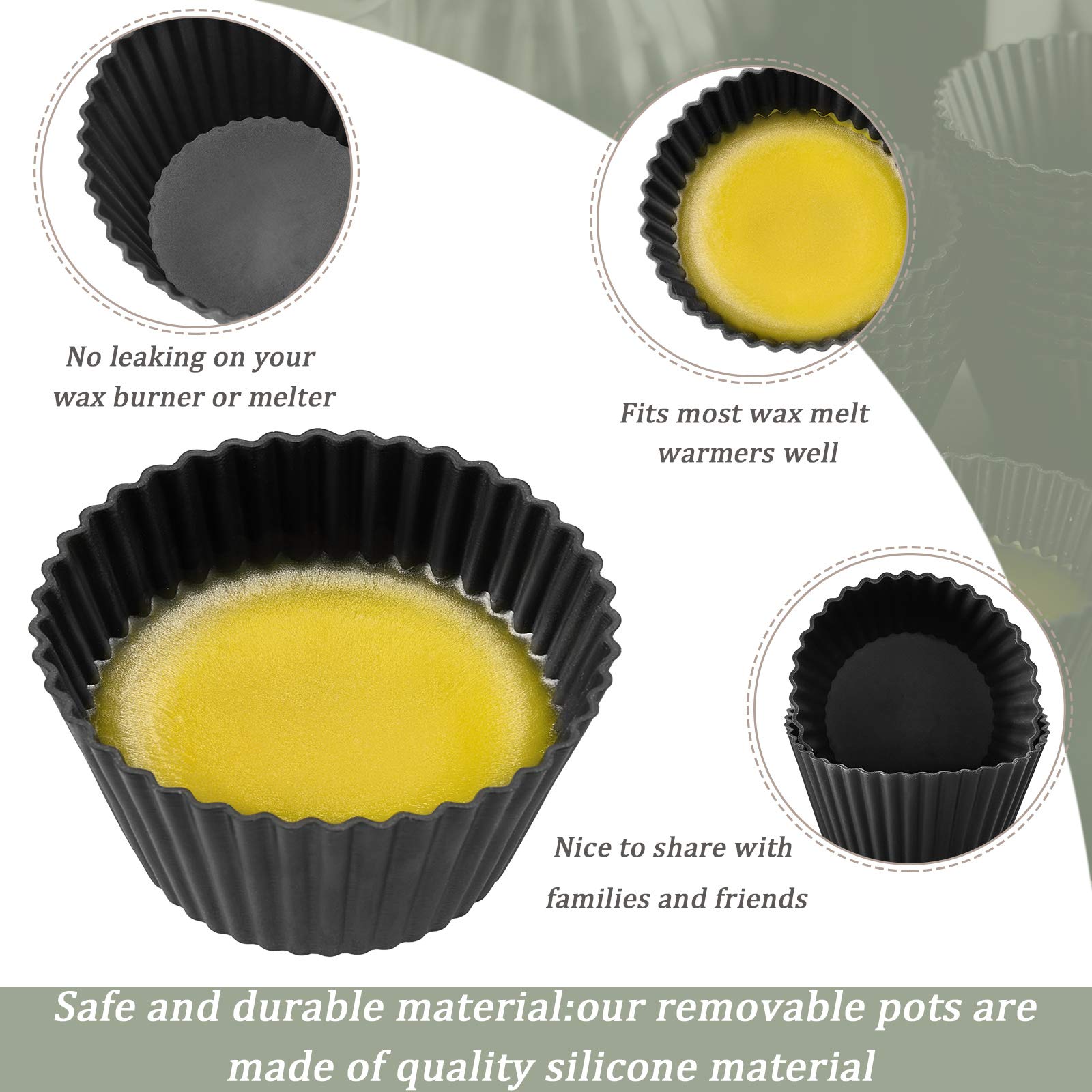 Patelai 20 Pieces Wax Melt Warmer Liners Reusable Silicone Leakproof Wax Liner Candle Tray Liner for Christmas, Candle Warmer(Black)