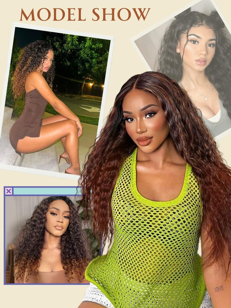 YKHJH 26 Inch Synthetic Lace Front Wig Black Curly Synthetic Wig Protein Fiber Like Human Hair, Glueless Water Wave Hair (Black)