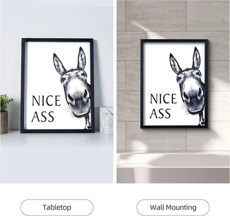 HKBS Framed Bathroom Wall Art - Funny Donkey Decor Sign | Vintage Farmhouse Design (14" L x 11" W)