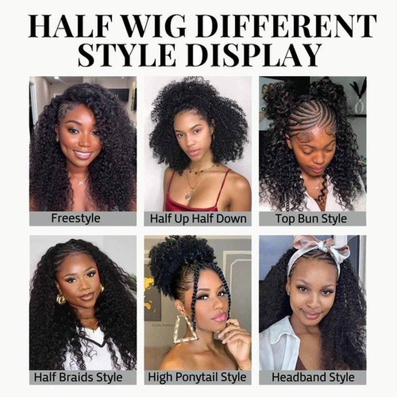 KISS HAIR Kinky Curly Half Wig Human Hair | 200% Density 3 In 1 Seamless Flip Over Kinky Half Wig Curly Human Hair Wear and Go Glueless Half Wigs for Women Drawstring Headband Wig Human Hair 20 Inch