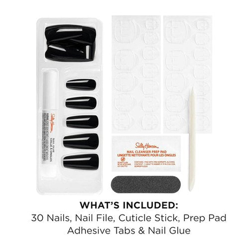 Sally Hansen Perfect Press-On Nails - Coffin Shape, Easy Application | 30 Nails, Glue & Adhesive Tabs | Onyx-Pected