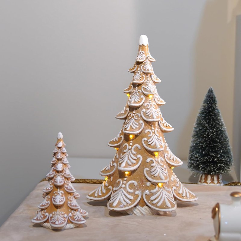 Cynkeyee Gingerbread Christmas Tree Decorations - Indoor Xmas Lights & Party Centerpiece, 6.5x4.5x10 Inch