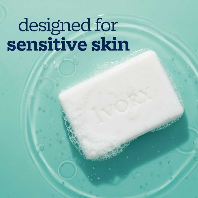 Ivory Sensitive Bar Soap, Designed for Whole Family, Fragrance Free, 99.44% Pure Formula, Plant-Based Cleanser, Made Without Heavy Perfume, Parabens, Phthalates, For All Skin Types, 3.17 oz (10 Count)
