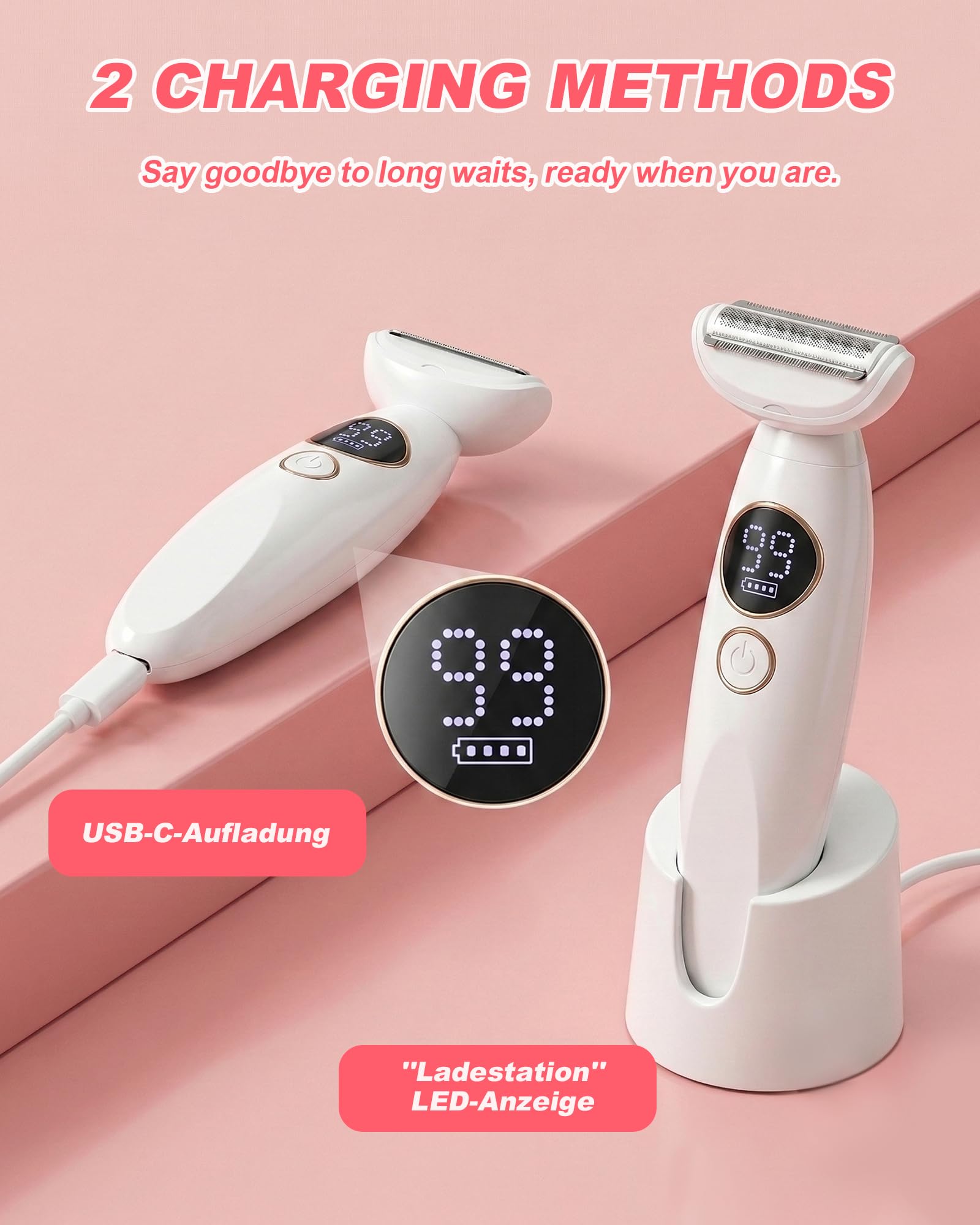 Bikini Trimmer for Women, Electric Razors for Silk Skin 5-in-1, IPX7 Waterproof, USB Rechargeable, Electric Razors for Women for Face, Eyebrows, Body, Bikini Zone with Charging Station