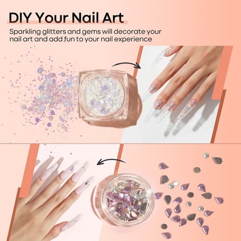 Modelones Poly Nail Gel Kit with 48W Nail Lamp 6 Colors Nude Skin Tones Nail Extension Gel Kit Slip Solution Rhinestones Glitter Kit for Nail Manicure Beginner Starter Kit DIY at Home Gift