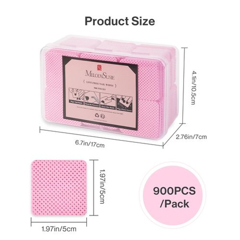MelodySusie 900Pcs Lint Free Nail Wipes Super Absorbent Soft Non-Woven for Fingernail Polish Remover and Eyelash Extension Wipes for Nail Art