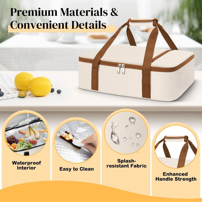 Coobiiya Insulated Casserole Carrier - Thermal Lunch Bag Keeps Food Hot or Cold | Fits 9" x 13" Baking Dish
