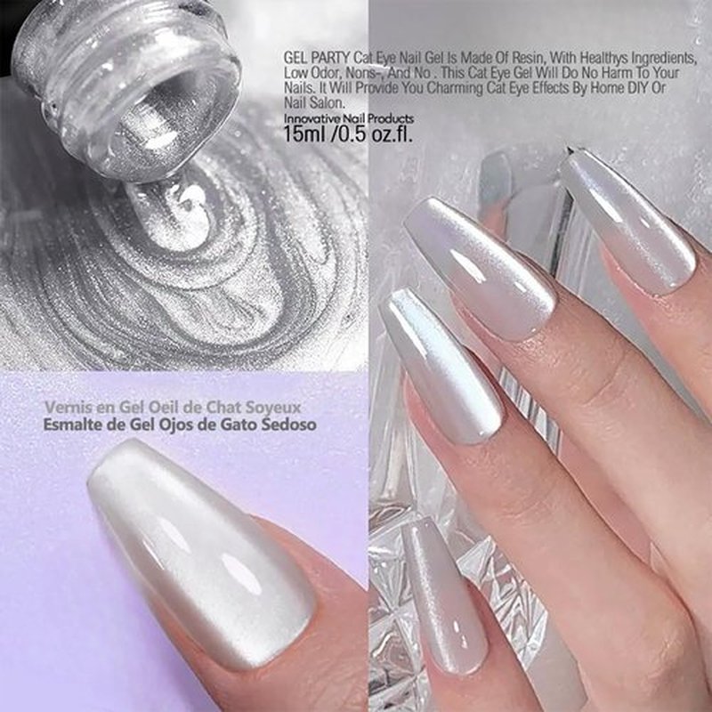 GELPARTY 2x15ml 9D Cat Eye Gel Polish Set – Magnetic Silver & Grey Diamond UV/LED Soak-Off Nail Gel, Multi-Dimensional Galaxy Effect, Long-Lasting, HEMA-Free Nail Polish for Salon & DIY Art