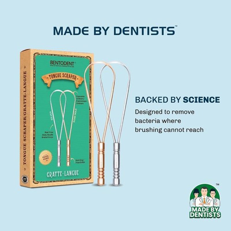 BENTODENT Stainless Steel Tongue Scraper - 2-Pack with Travel Case | Rust-Free Design for Fresh Breath