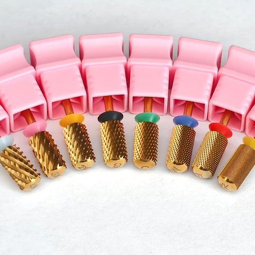 6.6mm Large Barrel Cross Cut Nail Drill Bit, 3/32" Safety Round Top Tungsten Carbide Efile Bit for Fast Hard Gel & Acrylic Removal, Two-Way Rotation, Nail Tech & Beginner, Titanium, Triple Coarse