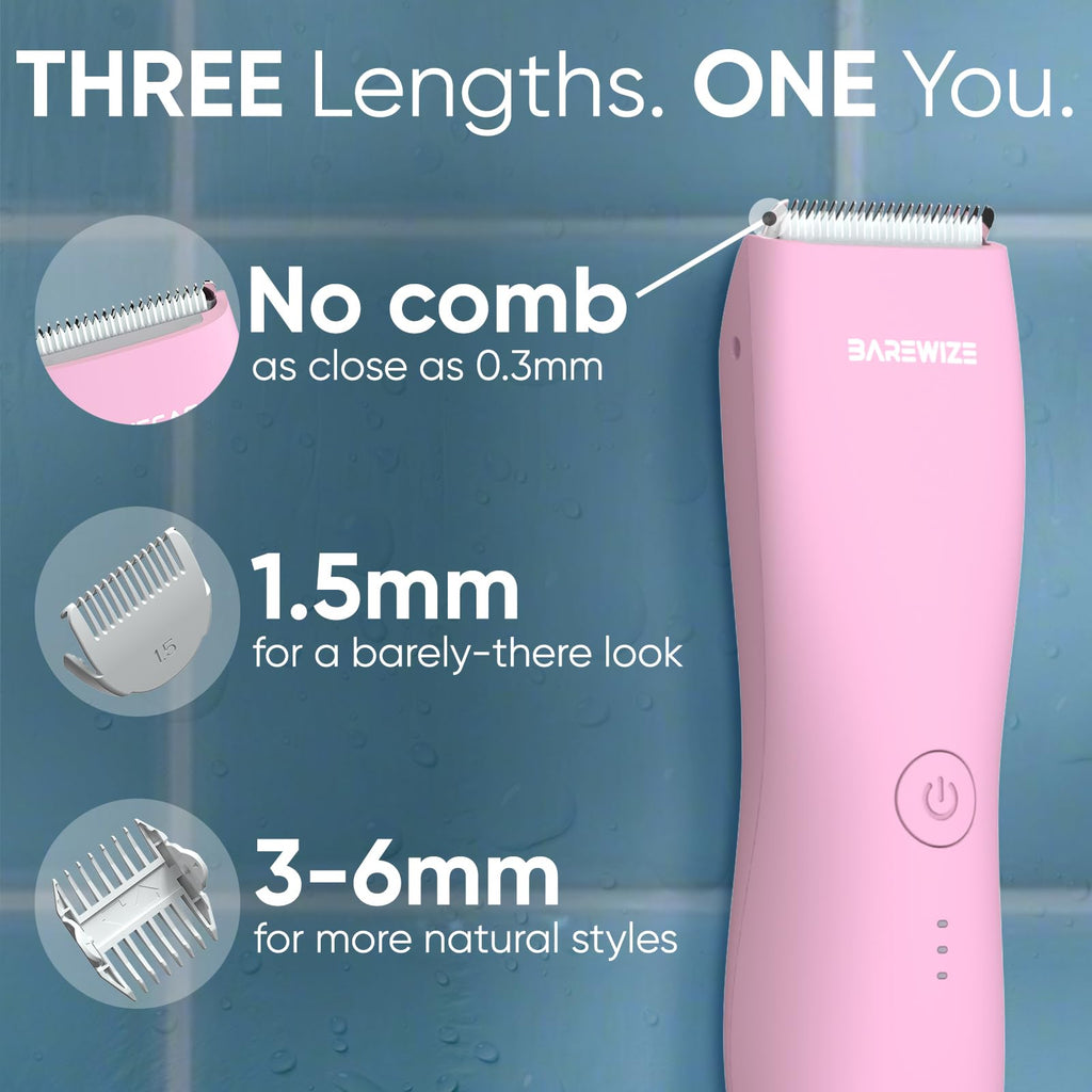 BAREWIZE Body Hair & Pubic Hair Trimmer for Men & Women, Painless Electric Body & Bikini Shaver | Waterproof, Type-C Rechargeable, LED Light, Replaceable Blade, Manscape Personal Groomer (Denim Blue)