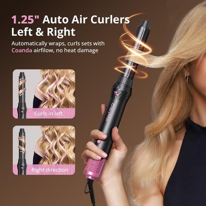 Air Wrap Hair Styler, Fast Drying Blow Dryer & Curling StylingTool, Hot Air Styler No Heat Damage, Hot Air Styler Wrap for Curling Volumizing Straightening Styling（Pink）