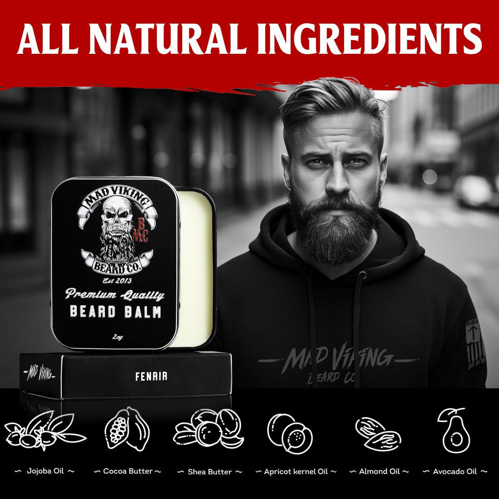 Mad Viking Beard Company Beard Balm for Men, 2oz - All Natural Ingredients, Handmade and Cruelty-Free, Medium to Heavy Hold, Ravn Rom - Beard Hair Conditioner