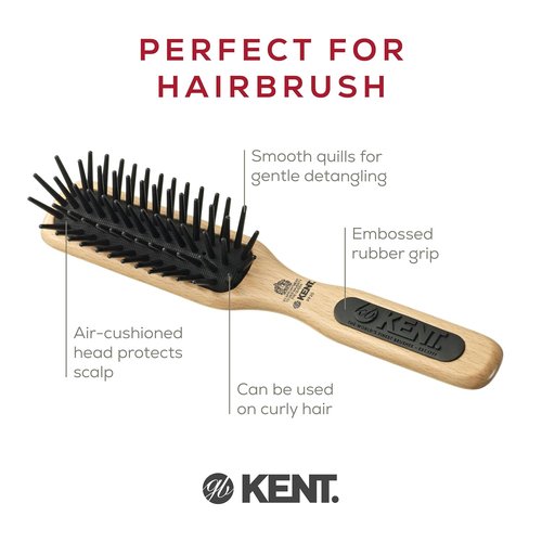 Kent PF20 Narrow Cushion Paddle Brush - Tames Fat Pins, Detangles Thick & Curly Hair | Scalp Massager & Growth Stimulator