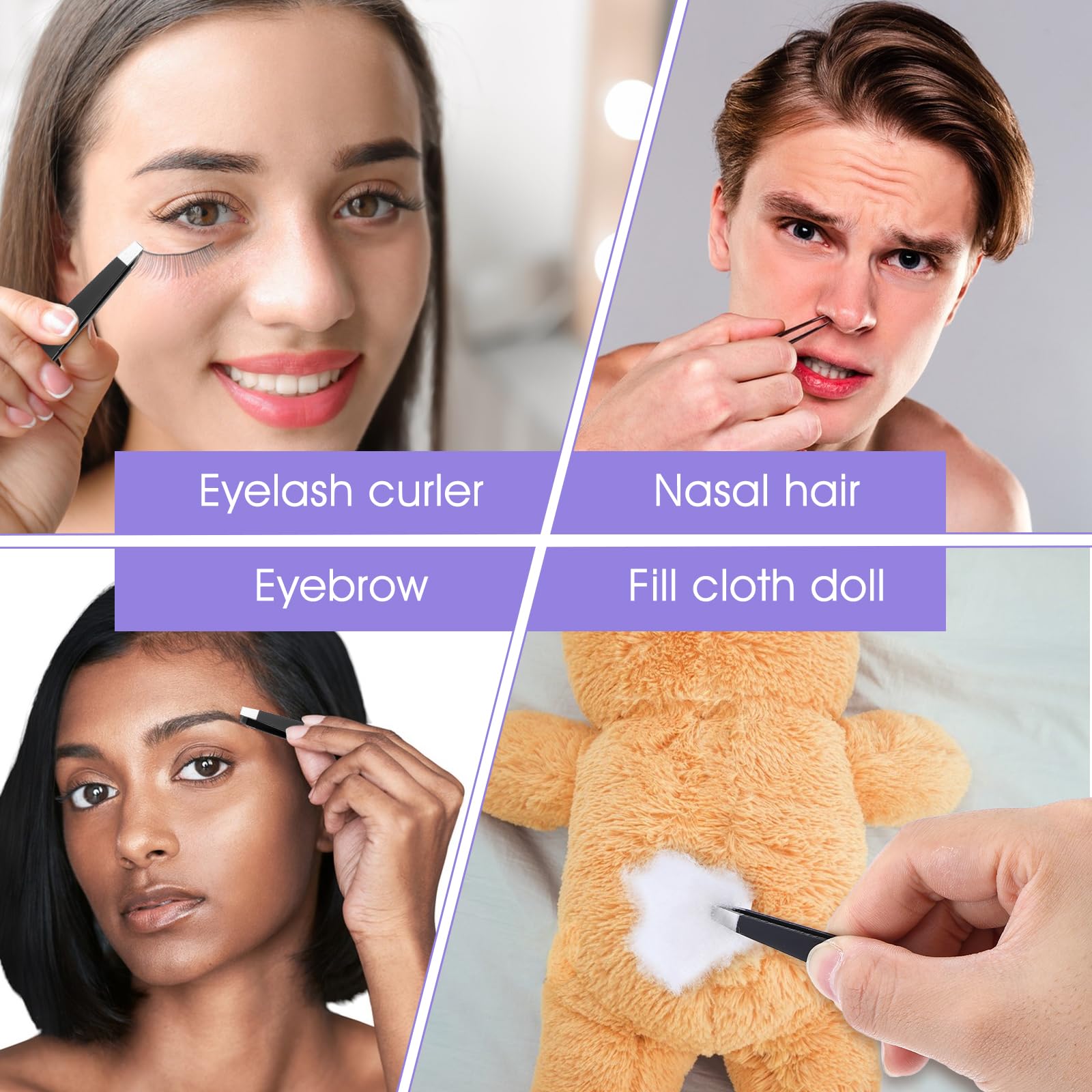 50 Pcs Eyebrow Tweezers Stainless Steel Slanted Tip Tweezers Inward Growing Hair Remover Eyebrow Precision Splinter Kit Suitable for Women and Men Leg Facial Skin