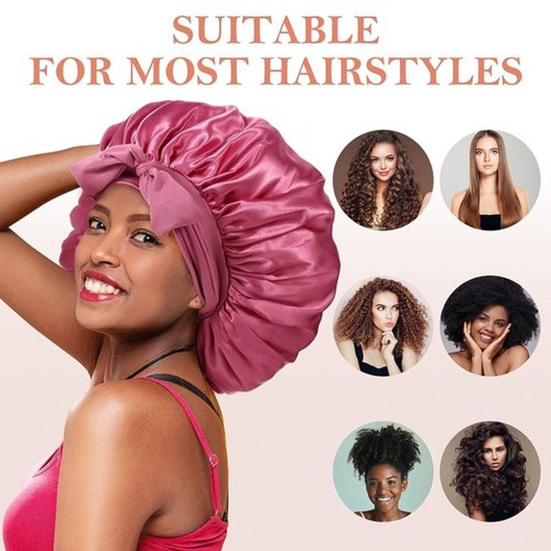 3Pcs Bonnet for Sleeping, Extra Silk Satin Hair Bonnets with Tie Band for Curly Hair Braids
