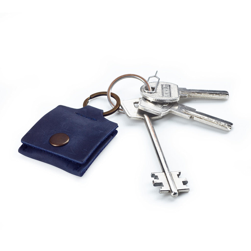 Leather Keychain Ring Holder, Wedding Ring Travel Case, Engagement Ring Holder, Ring Pouch Bag, Workout and Gym Ring Holder, Small Soft Leather Ring Bearer (Blue)