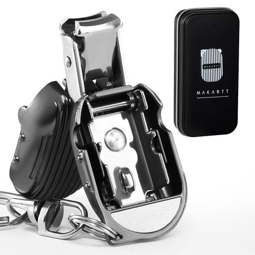 Makartt Foldable Nail Clipper, Stainless Steel Mini Nails Cutter with Keyring, Portable Fingernail Trimmer for Manicure, Travel Kit (Black)
