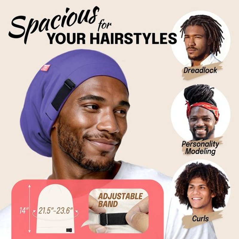 Large Satin Bonnet for Men Sleeping: Loc Cap Dreadlocks for Curly Braids, Silky for Frizzy Hair Smooth Dark Blue