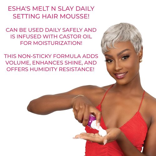Esha Melt N Slay Daily Setting Hair Mousse - Tame Frizz Flyaways - Style - Long Lasting Hold - Moisturize (12 Fl oz)