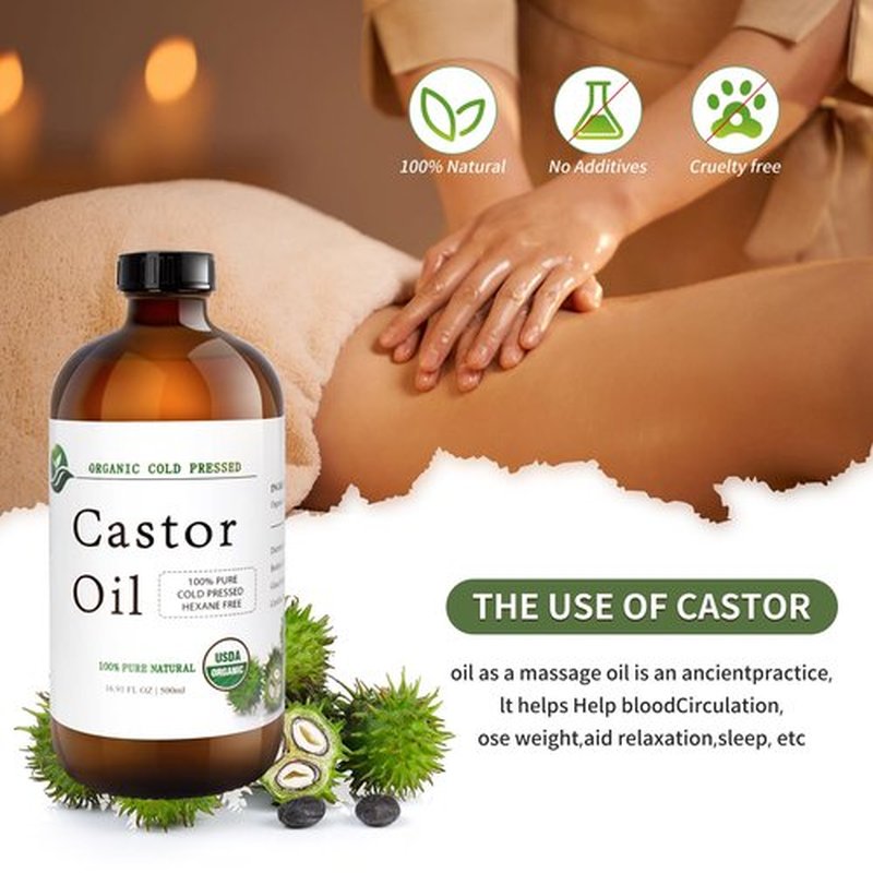 MAYLINK Castor Oil-Castor Oil Organic Cold Pressed Unrefined Glass Bottle-Organic Certified 100% Pure Castor Oil,Hexane Free,Organic Castor Oil for Face,Hair Growth,Eyelashes,Caster 16.91fl.oz/500ml