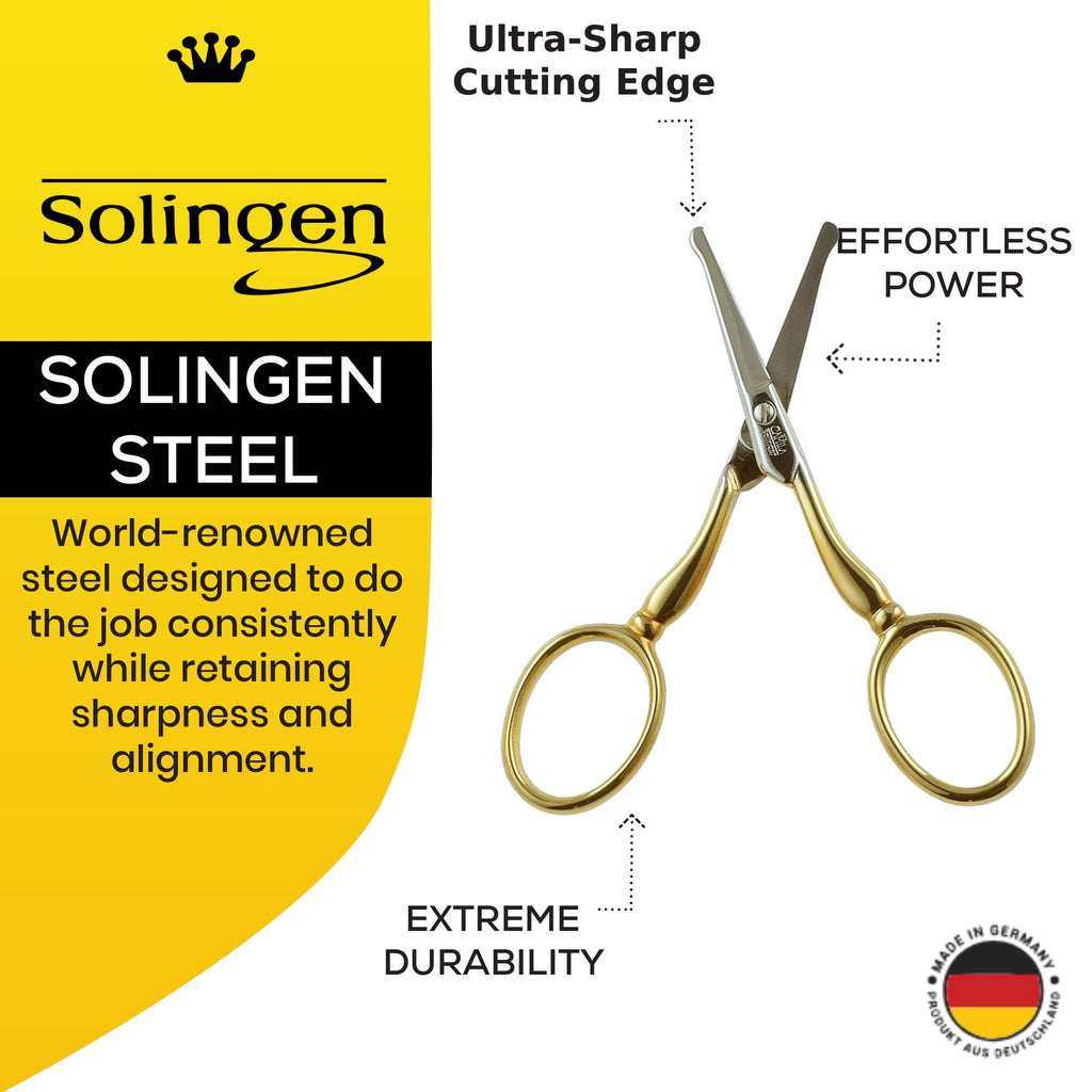 Camila Solingen CS06 Professional Hypoallergenic Gold Plated Rounded Safety Tip Scissors for Facial, Body & Nostril Hair. for Men Women & Kids. Made of Durable Carbon Steel in Solingen, Germany