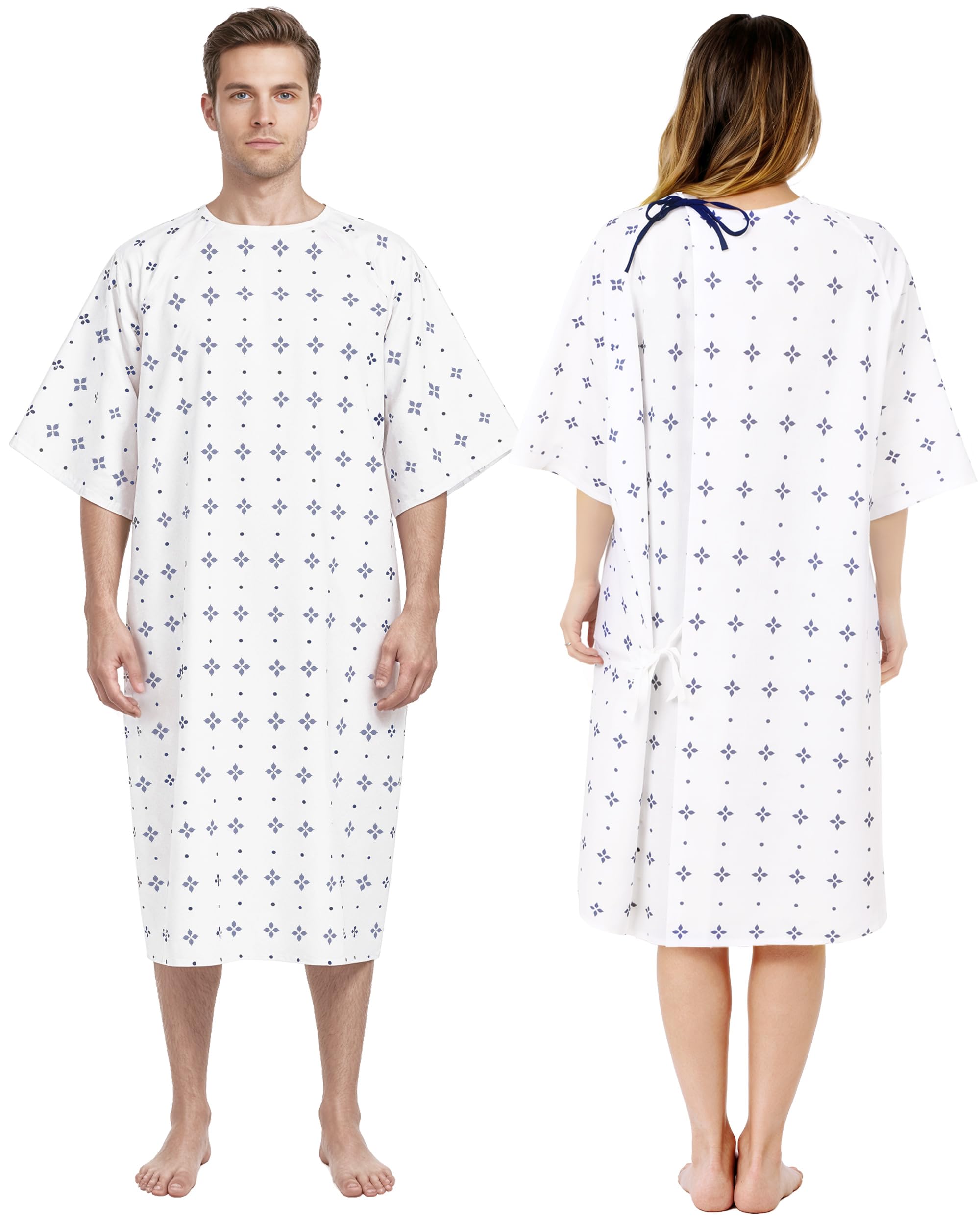 Utopia Care 6 Pack Unisex Hospital Gowns, Patient Gowns for Women and Men with Back Tie, Comfortably Fits Sizes up to 2XL, Pack of 6, Blue Star