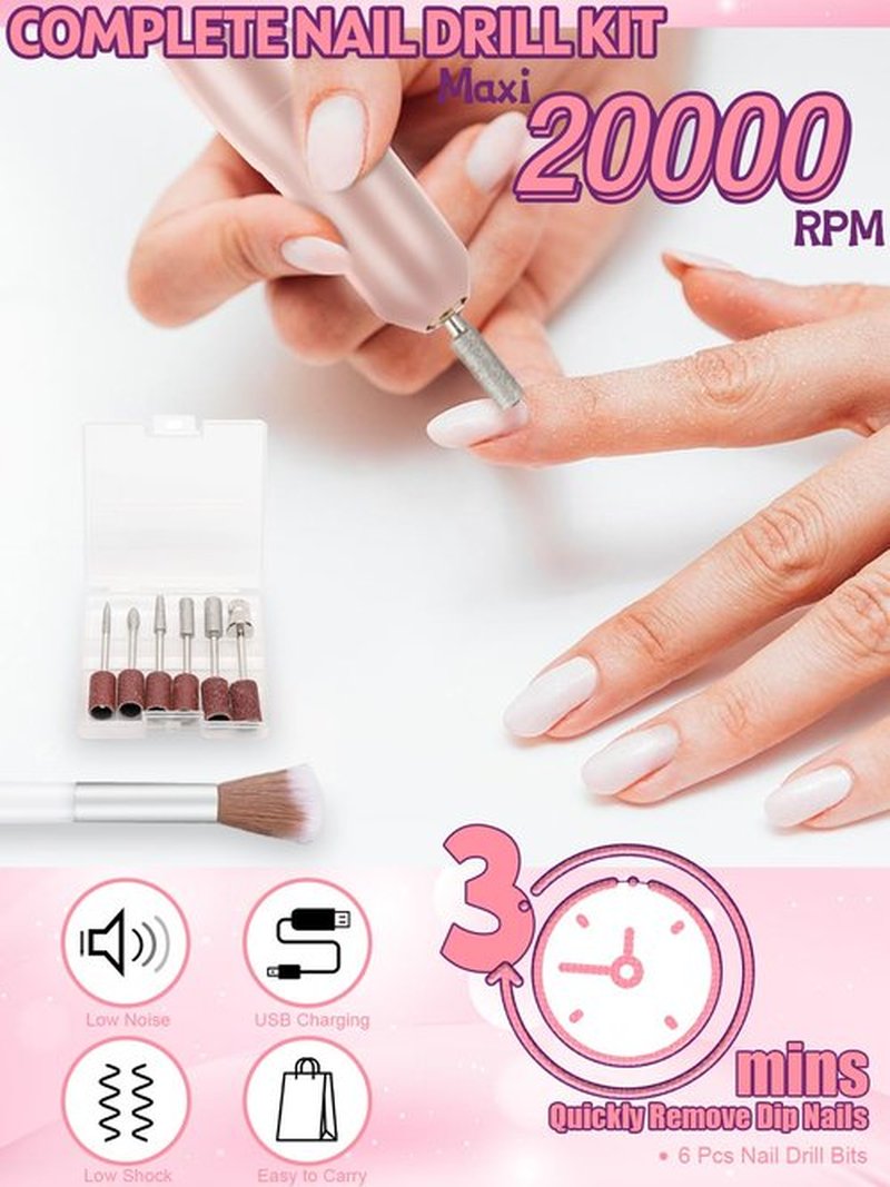 24 Color Dip Powder Nail Kit with Electric Nail Drill Base & Top Coat/Activator Liquid Nail Art Manicure Salon DIY for Daily at Home Party Gifts for Women