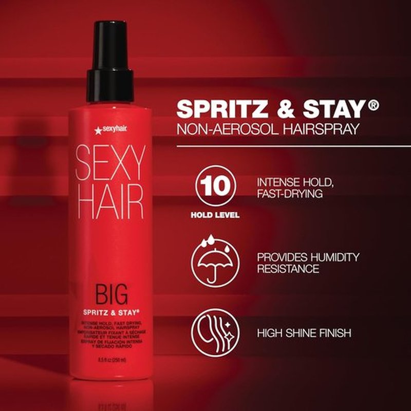 SexyHair Big Spritz & Stay Hairspray - Intense Hold & Shine, 8.5 Oz | Fast Drying for All Hair Types