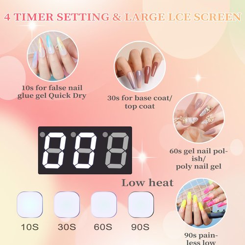 BOMOQING 96W Rechargeable UV LED Nail Lamp, Cordless UV Light for Nails with LCD Display Auto Sensor, 4 Timer Setting and Smart Sensor Nail Dryer,Nail Cure Light with Removable Bottom(White)