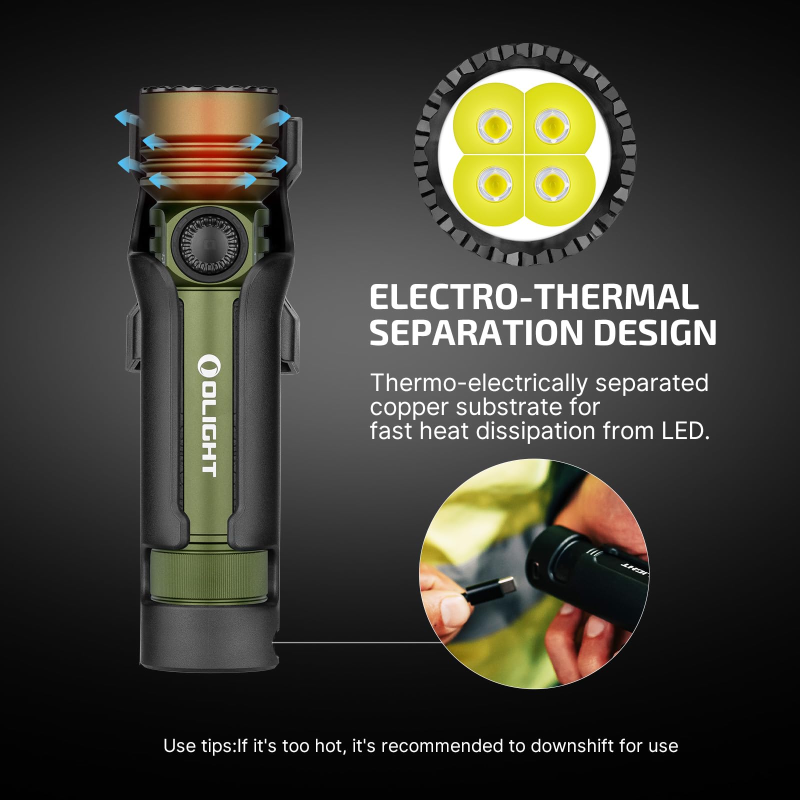 OLIGHT Seeker 4 Pro Rechargeable Flashlights, 4600 Lumens High Powerful Bright LED Light with USB C Holster, Waterproof IPX8 for Emergencies, Camping, Searching (OD Green)