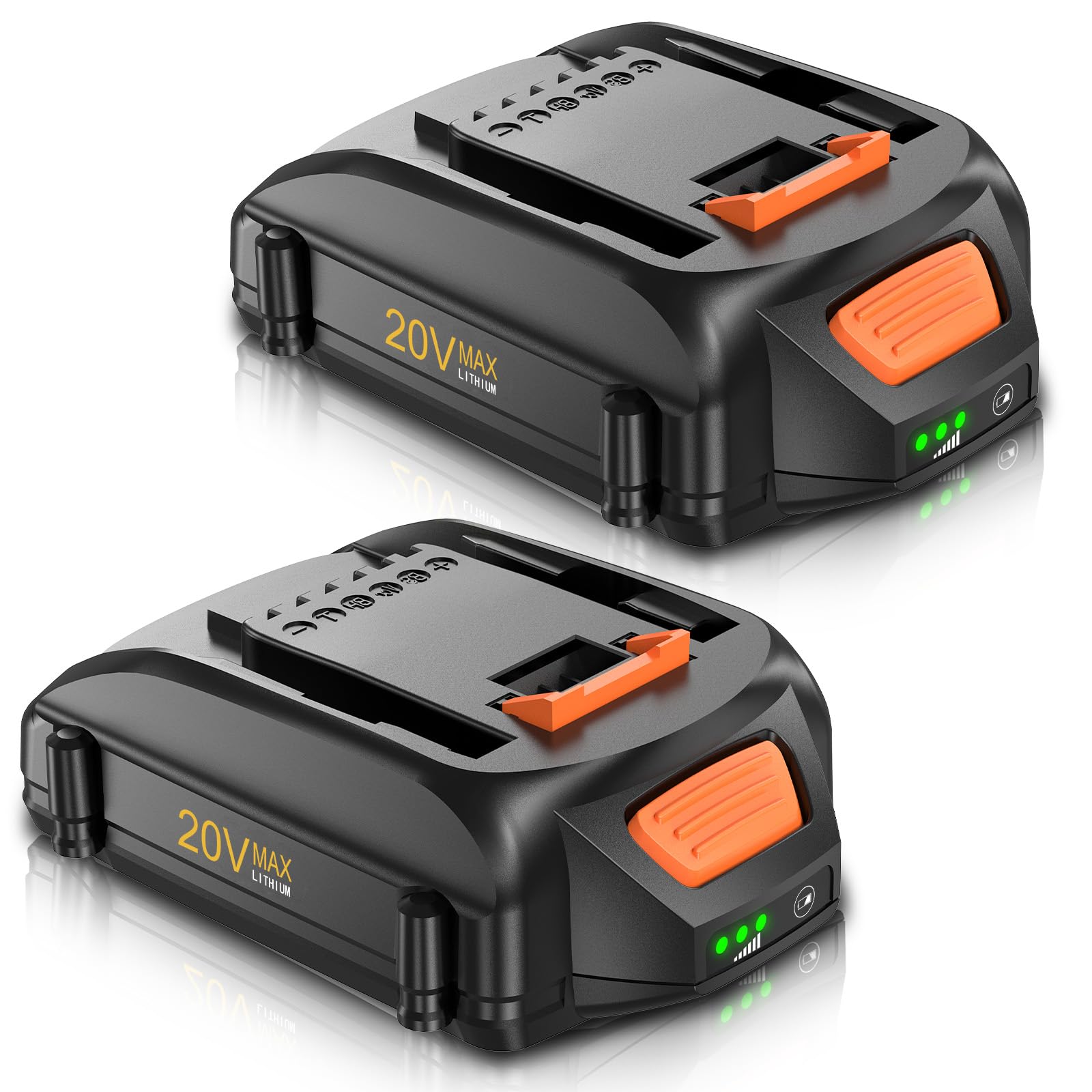 Bonacell Upgraded 2Pack 4.0Ah Battery Replacement for Worx Battery 20V Power Share Max 20V Lithium-ion WA3520 WA3525 WA3575 WG891 with LED Power Indicator