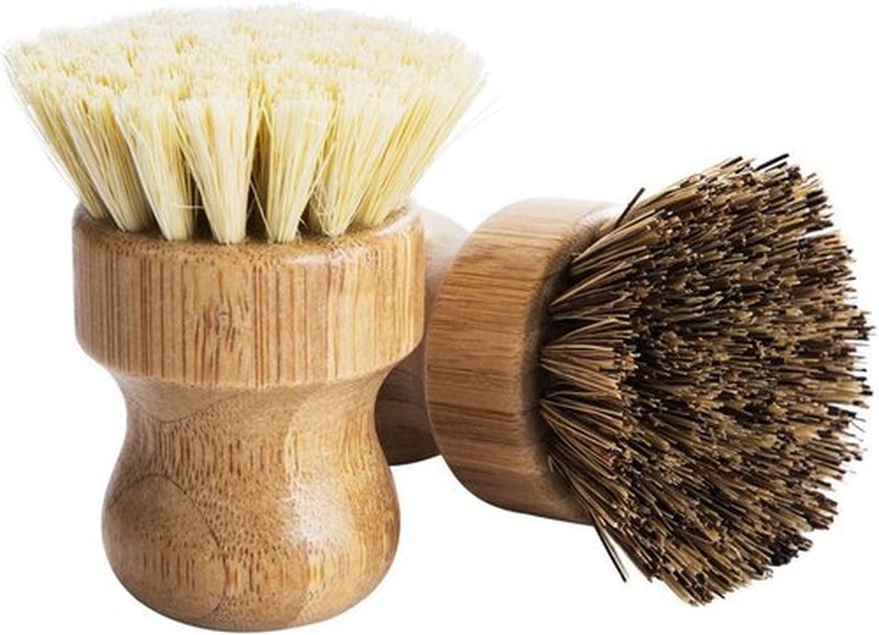 Bamboo Palm Pot Brush Set - Durable Mini Dish Scrubber Kit with Union & Tampico Fiber | 3 Packs