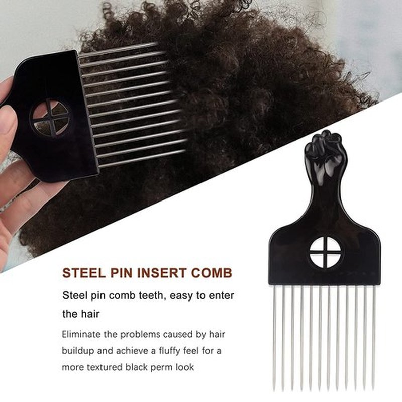 Magic Curl Sponge Set for Barber Hair Styling: Afro Twist Hair Brush, Metal Pick Comb, and Styling Combs (Black-A)