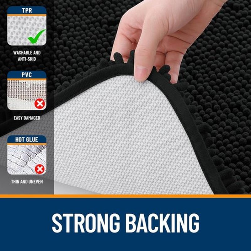 OLANLY Bathroom Runner Rugs - Extra Soft Chenille Bath Mats | Quick Dry, Machine Washable, 44x24 Inches, Black