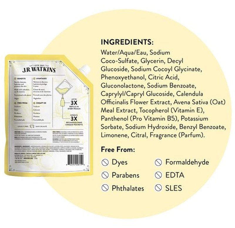 J.R. Watkins Foaming Hand Soap Refill, Moisturizing Foam Hand Wash, Formulated with Plant-Based Cleansers, Alcohol-Free, Cruelty-Free, Lemon, 28 fl oz, 2 Pack