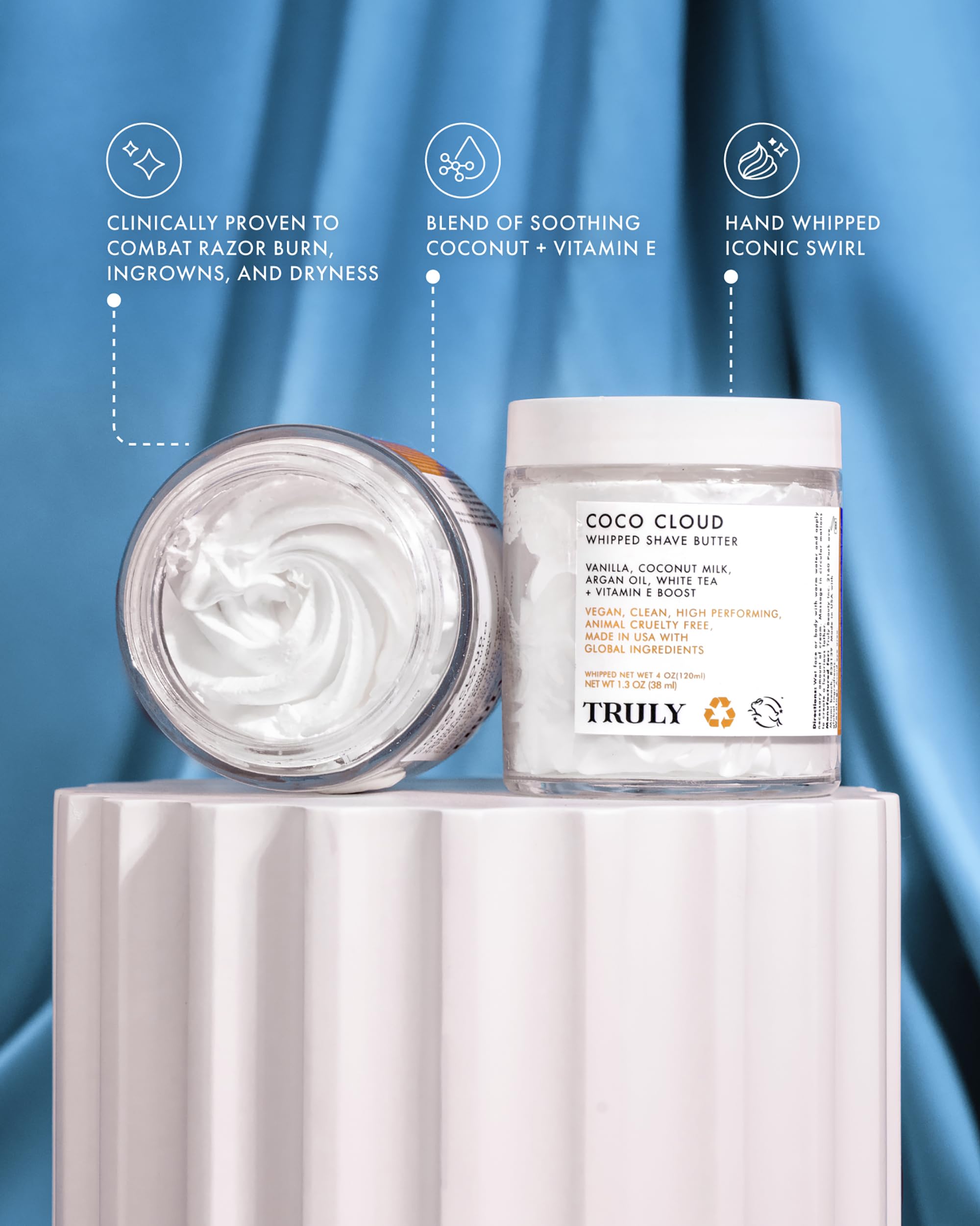 Truly Beauty Coco Cloud Shaving Cream for Women Sensitive Skin Whipped Shave Butter for Legs, Pubic Hair, Underarm, Body, Intimate Bikini Area, etc. 1.3 OZ