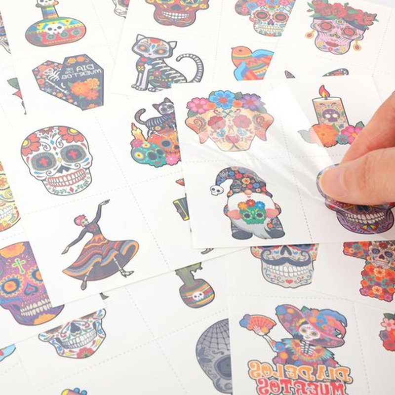 HOWAF 96pcs Day of the Dead Face Tattoos, Dia De Los Muertos Costume Skuall Temporary Tattoos, Day of the Dead Floral Skull Tattoos Stickers for Halloween Mexican Fiesta Party Decoration