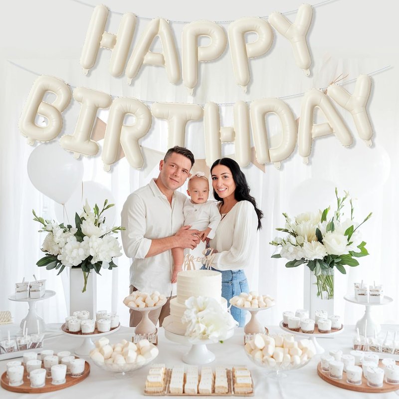 Beige Number 1 Balloon - Happy Birthday Balloon Banner for First Birthday Celebration