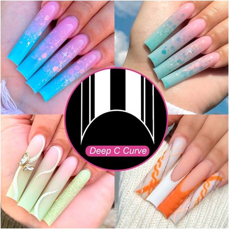 NXJ INFILILA Tapered Square Nail Tips 200PCS C Curve XXL Clear Half Cover False Nail Tips with Case for Nail Salon or Home DIY,10 Sizes