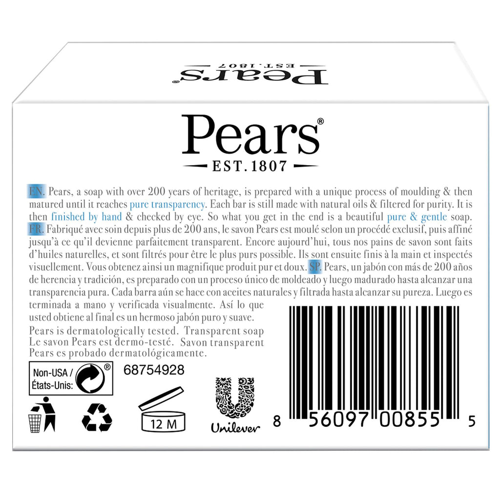 Pears Soap, Pure & Gentle with Mint Extract 3-Pack – Transparent Blue Glycerin Soap for Cool, Refreshed Skin, 4.4 Oz Ea
